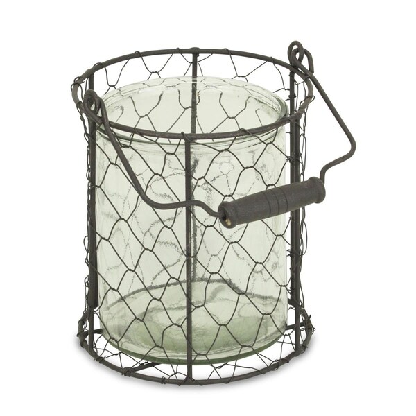 Palacedesigns 6 in. Brown & Clear Wire Basket & Glass Jar PA3103728 - main